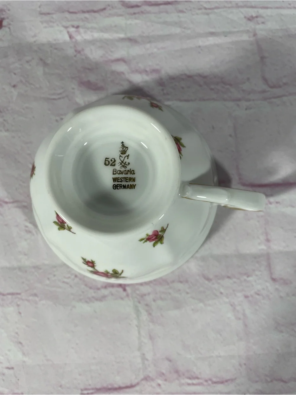 Vintage Bavaria Western Germany Rose Floral Footed Teacup and Saucer Set